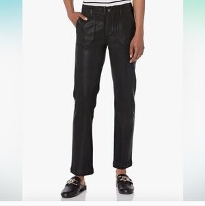 Paige Mayslie Straight Leg High Rise Faux Luxe Coating Black Jeans